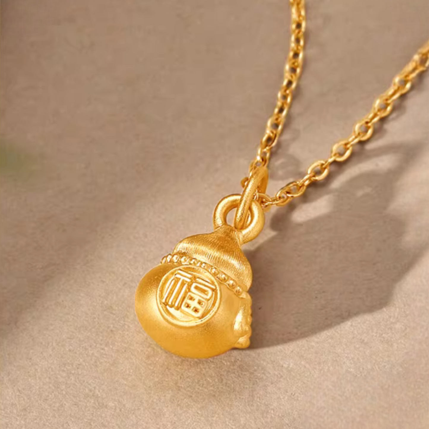 24k Gold Small Gourd Blessing Pendant Charm