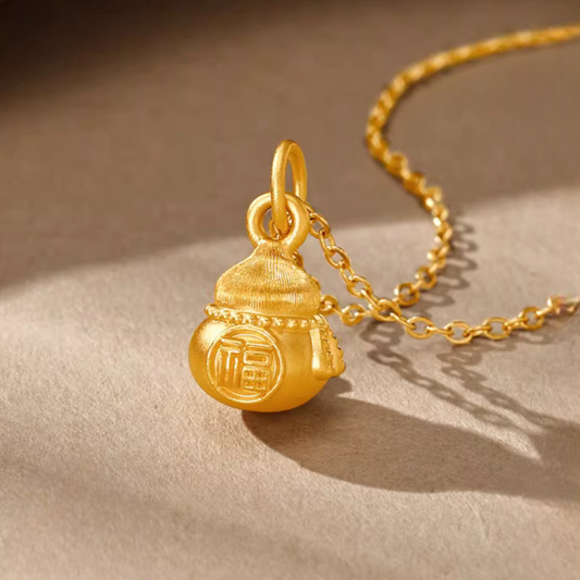 24k Gold Small Gourd Blessing Pendant Charm