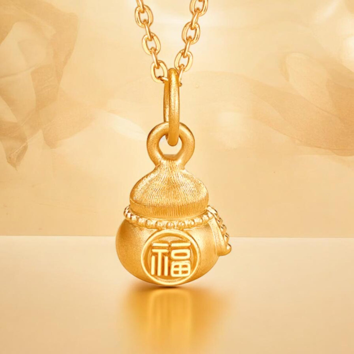 24k Gold Small Gourd Blessing Pendant Charm
