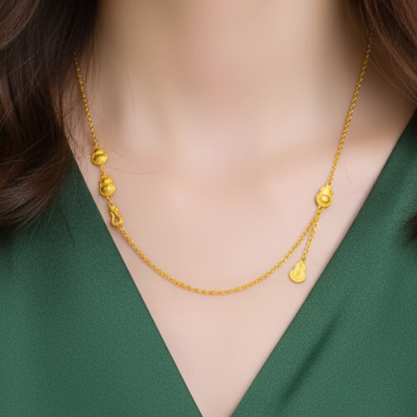 24k Gold Gourd Charm Necklace