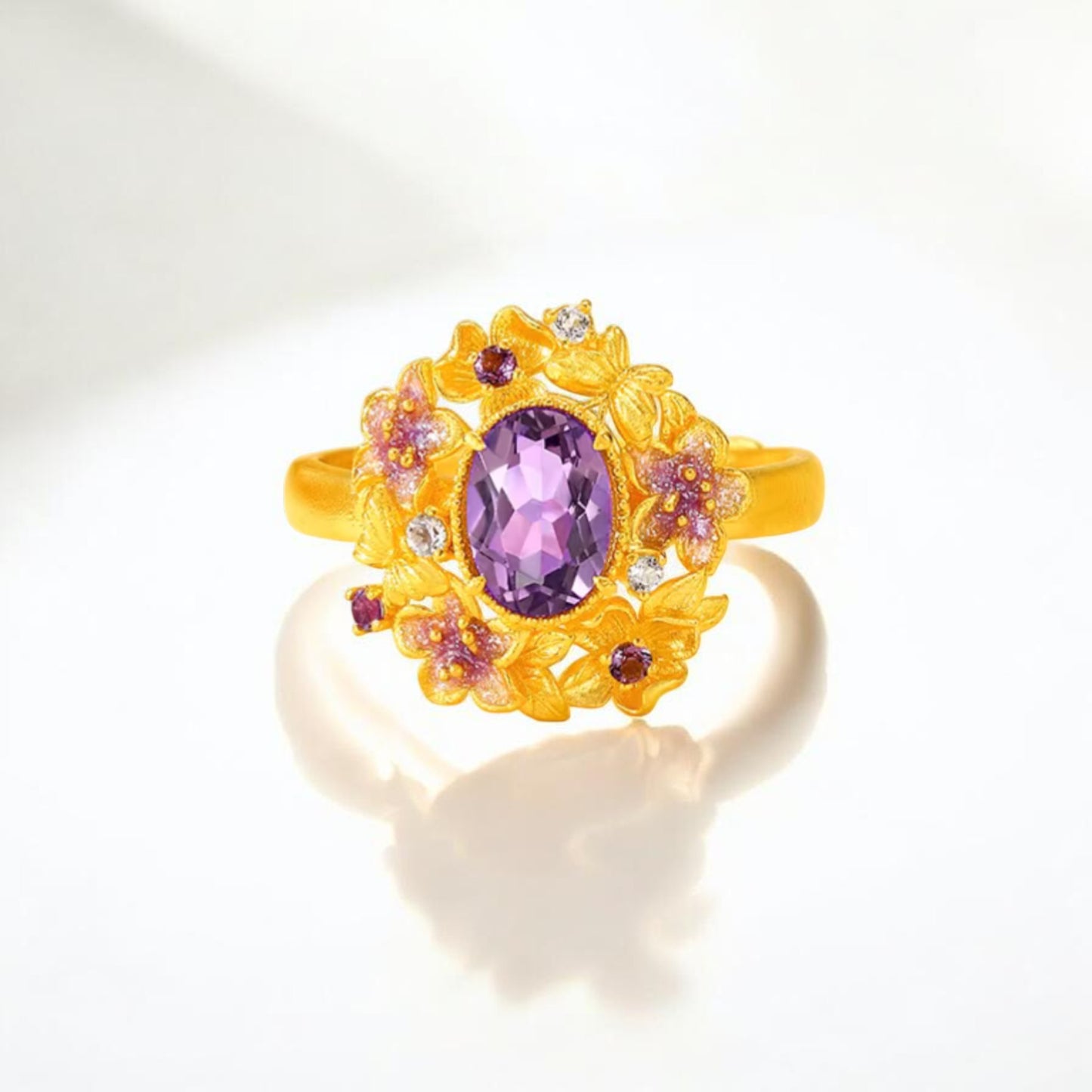 24K Gold Butterfly Dream Enamel Amethyst Topaz Women Ring