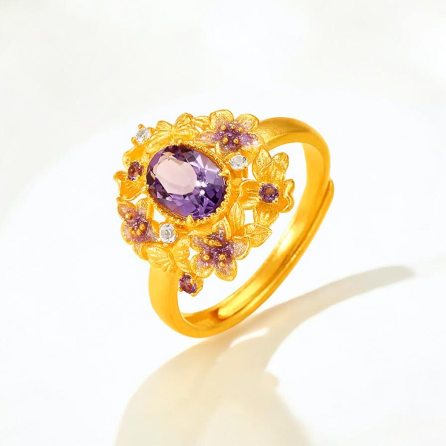 24K Gold Butterfly Dream Enamel Amethyst Topaz Women Ring