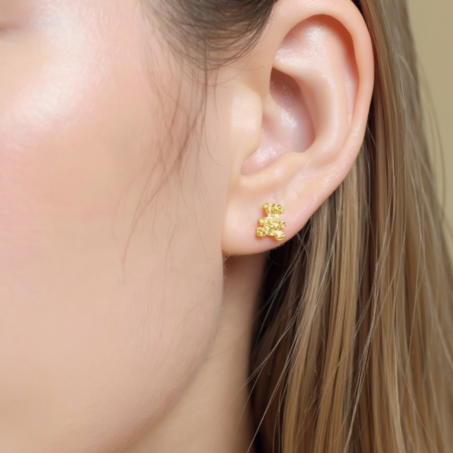 24K 999 Gold Cute Teddy Bear Cute Stud Earrings