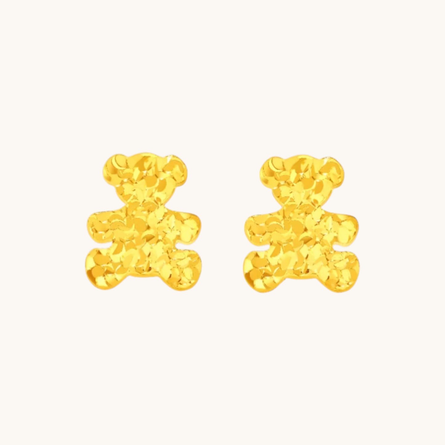 24K 999 Gold Cute Teddy Bear Cute Stud Earrings