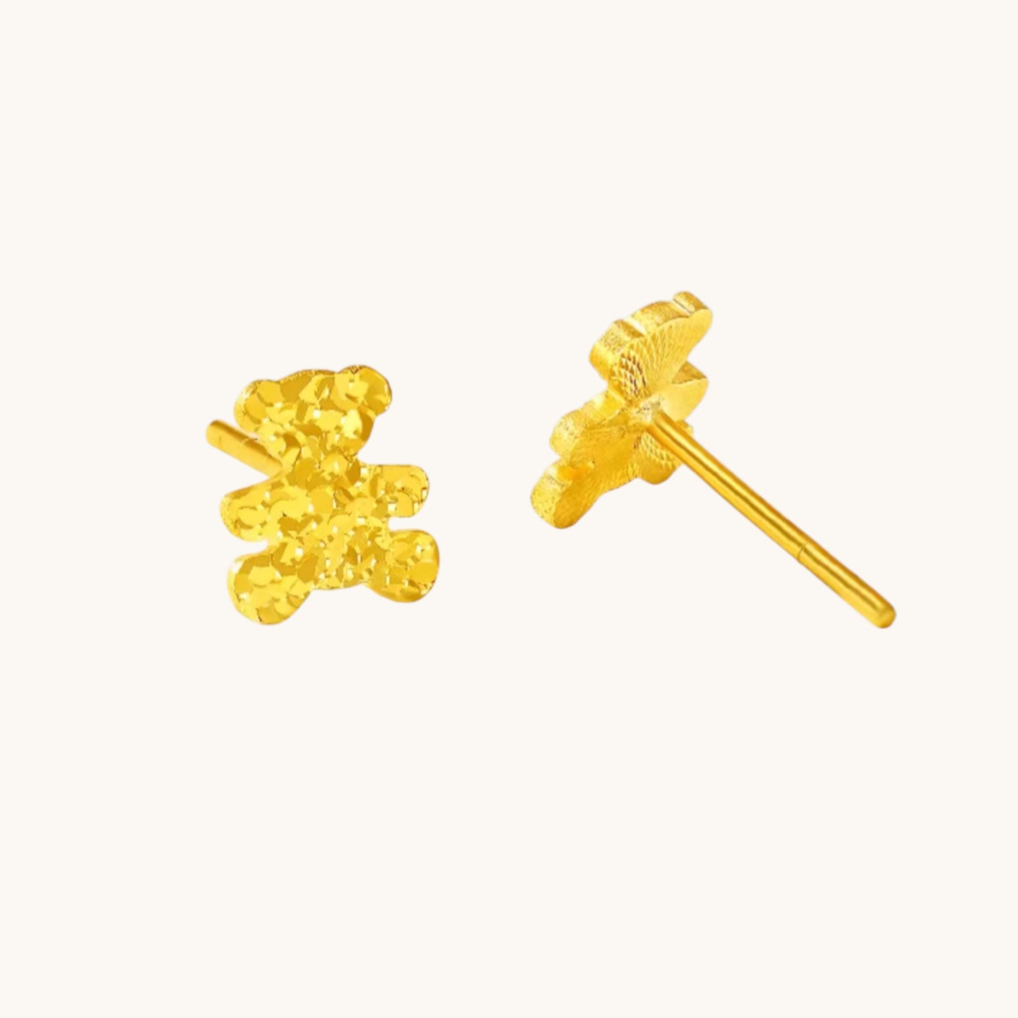 24K 999 Gold Cute Teddy Bear Cute Stud Earrings