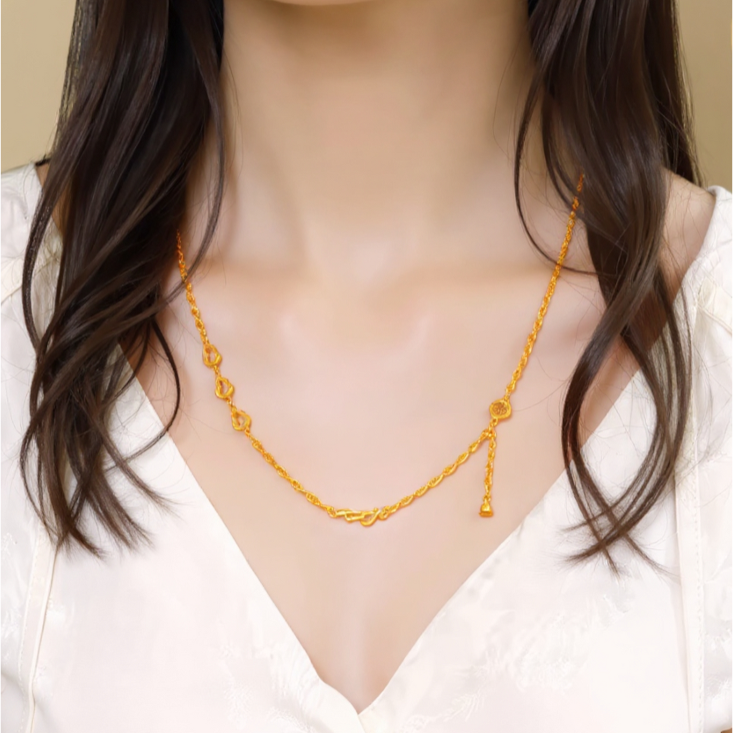 24k Gold Gourd Charm Blessing Fu Charm Necklace