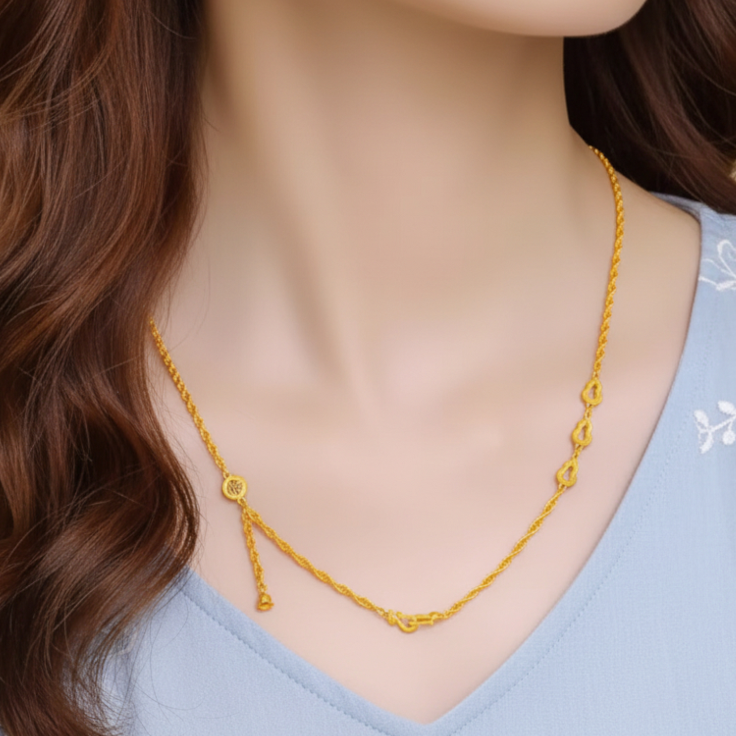 24k Gold Gourd Charm Blessing Fu Charm Necklace