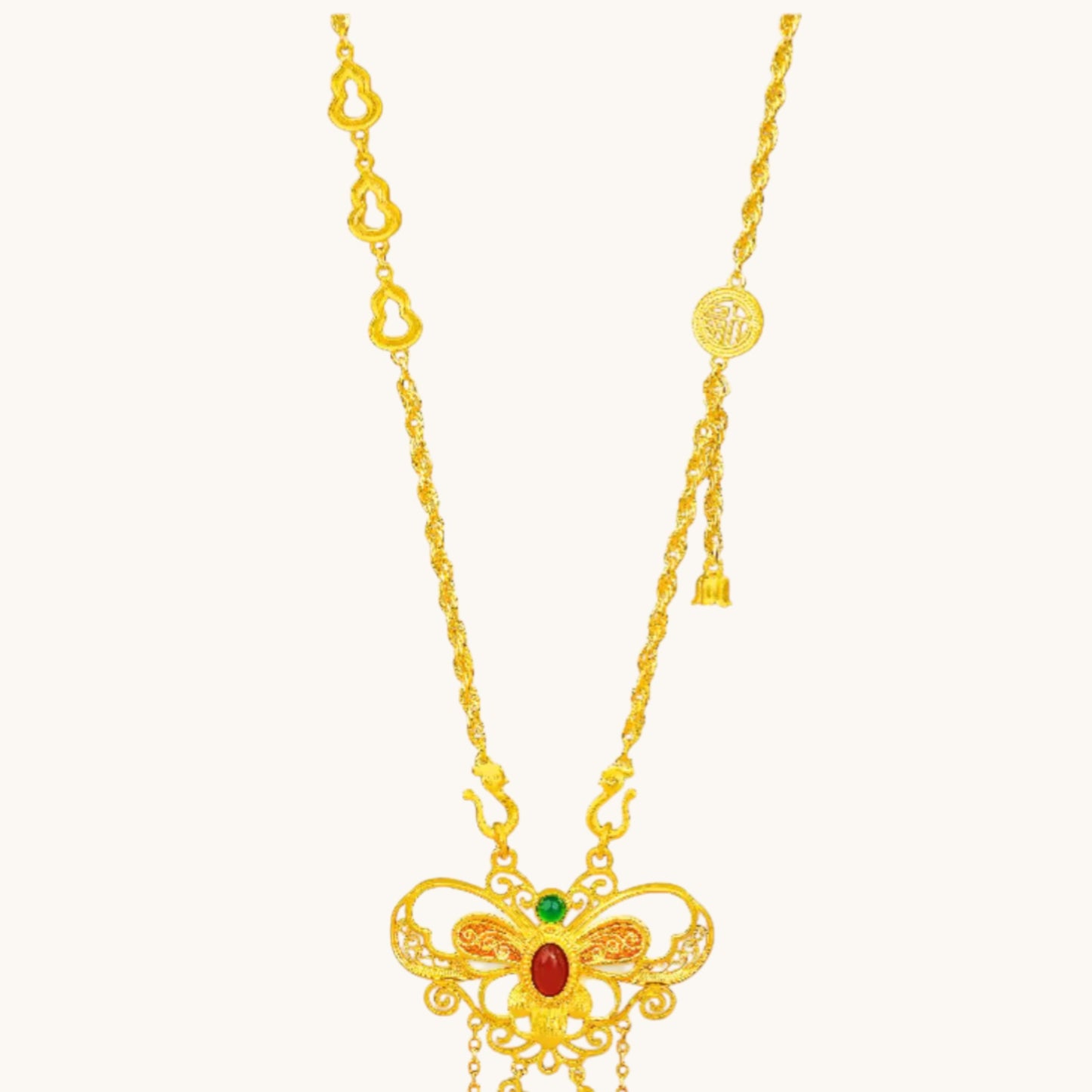 24k Gold Gourd Charm Blessing Fu Charm Necklace