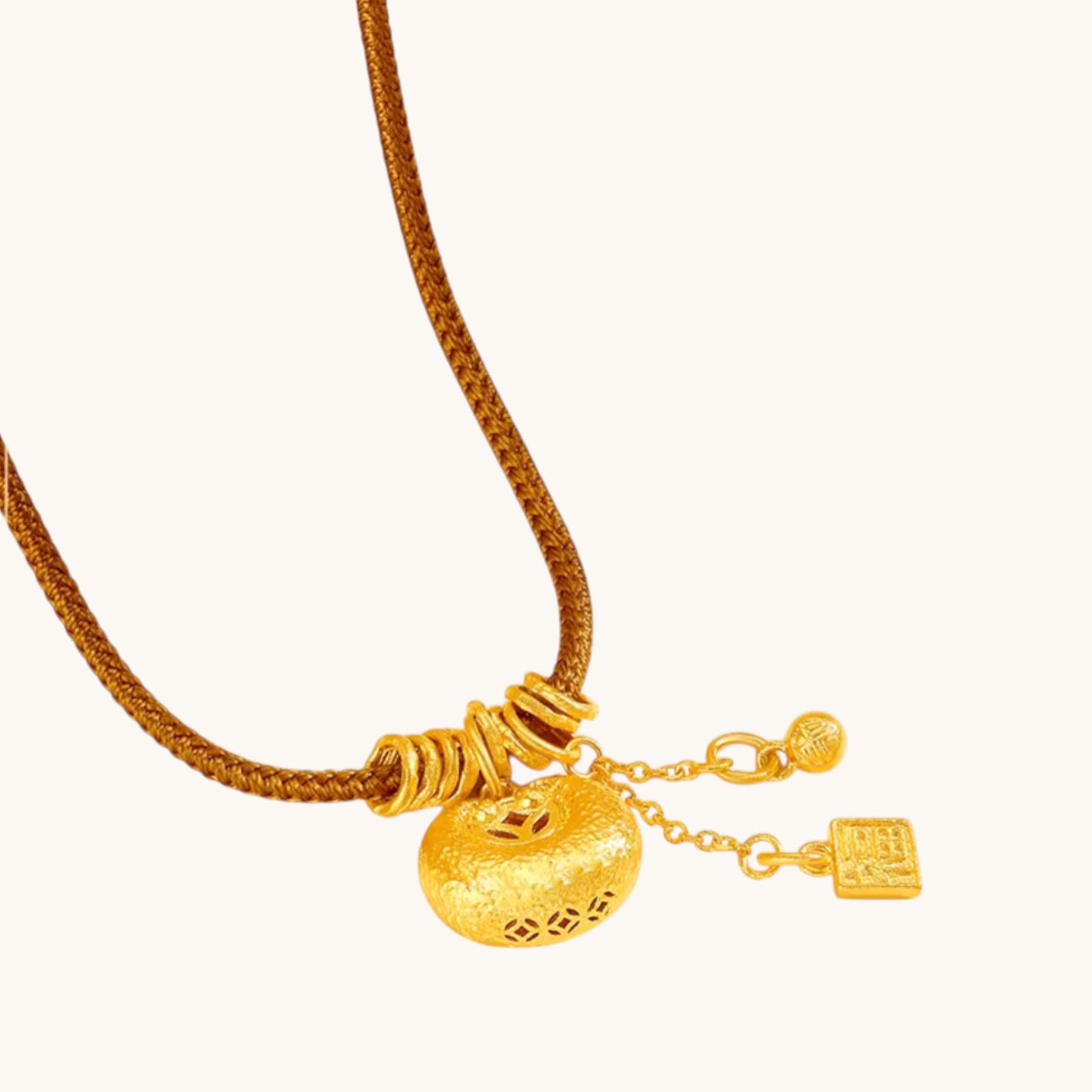24k Gold Lucky Lock Charm with Rope Chain Necklace