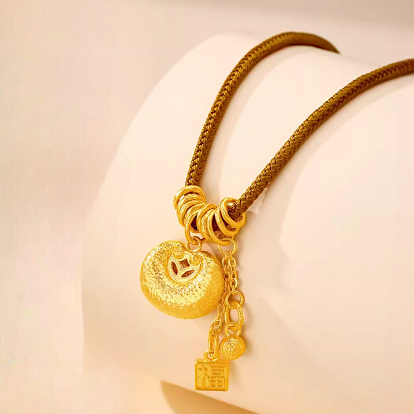 24k Gold Lucky Lock Charm with Rope Chain Necklace