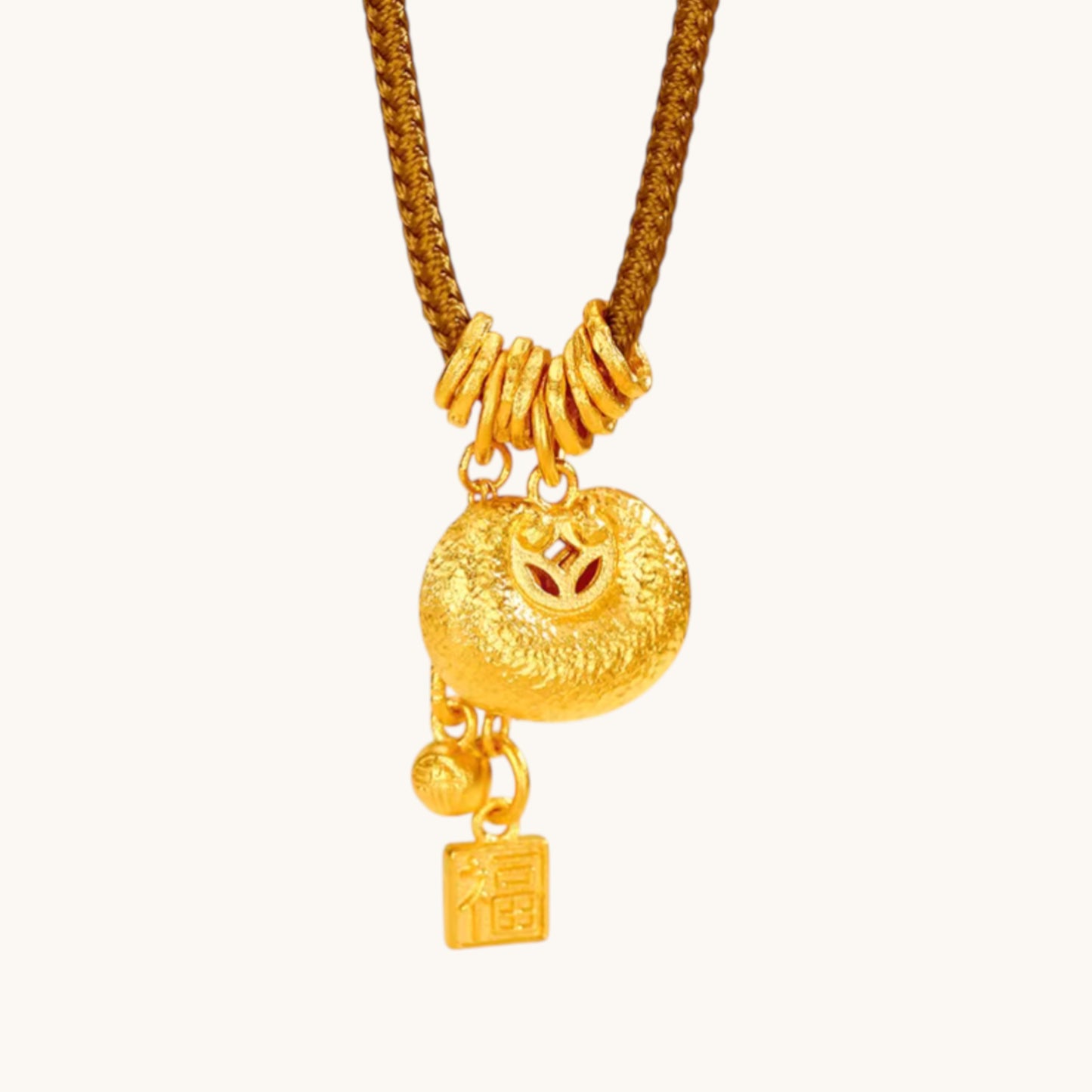 24k Gold Lucky Lock Charm with Rope Chain Necklace