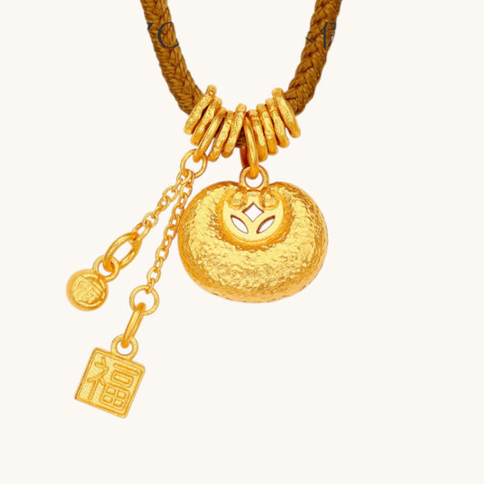 24k Gold Lucky Lock Charm with Rope Chain Necklace
