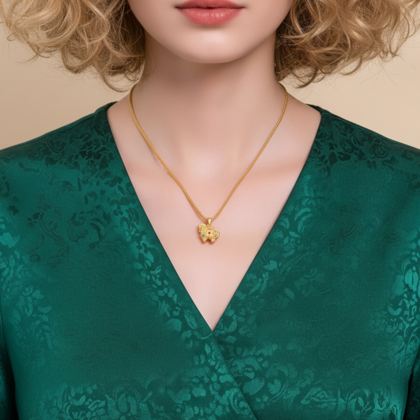 24k 999 Gold Zodiac Enamel Horse with Rope Chain Necklace