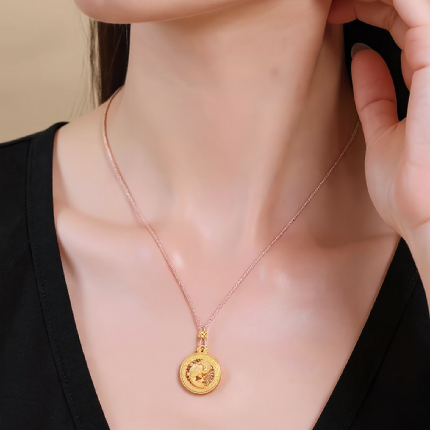 24k 999 Gold Compass Koi Fish Pendant with Rope Chain Necklace