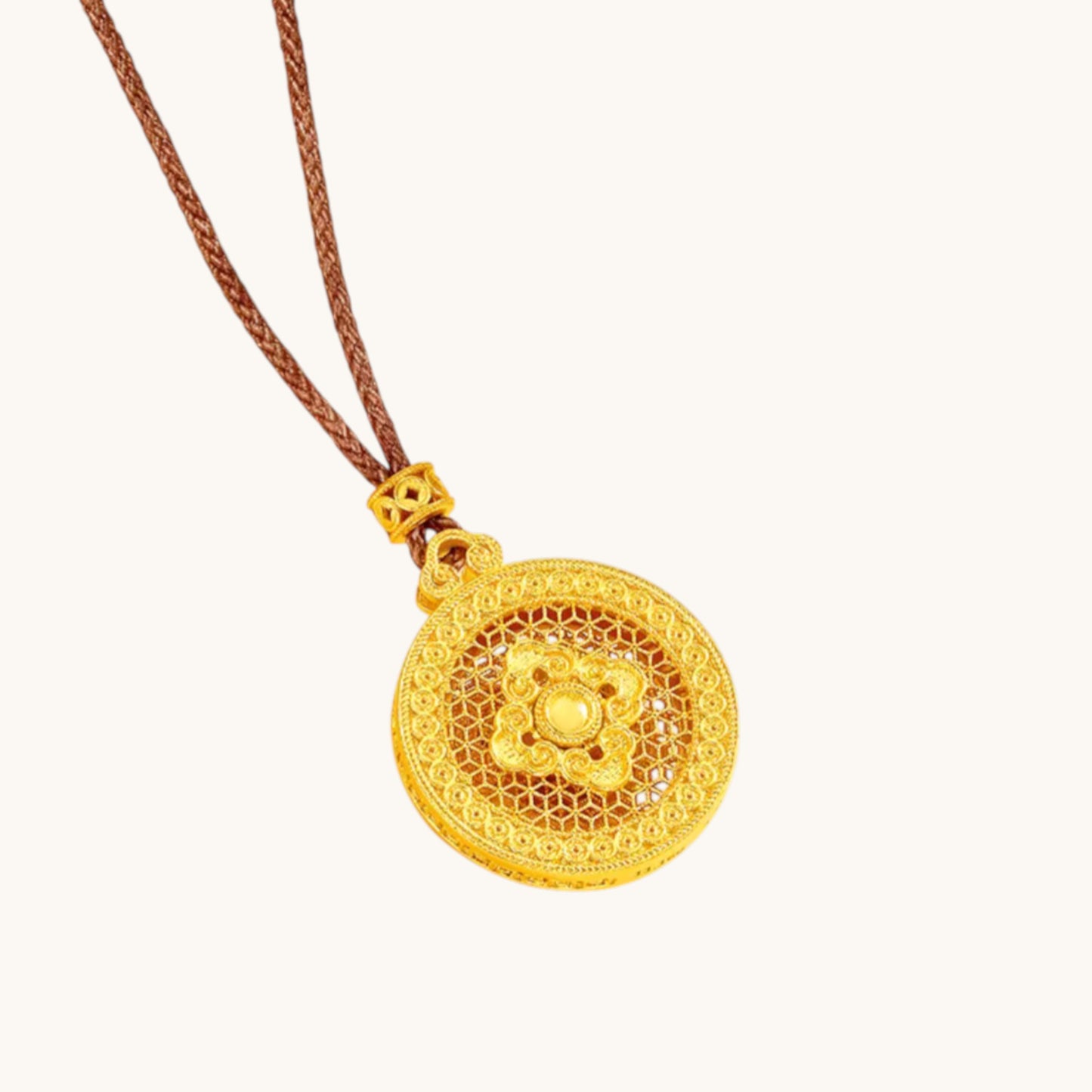 24k 999 Gold Compass Koi Fish Pendant with Rope Chain Necklace