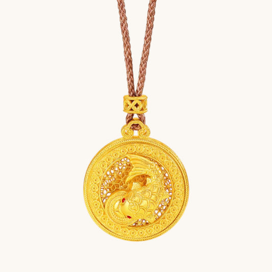 24k 999 Gold Compass Koi Fish Pendant with Rope Chain Necklace