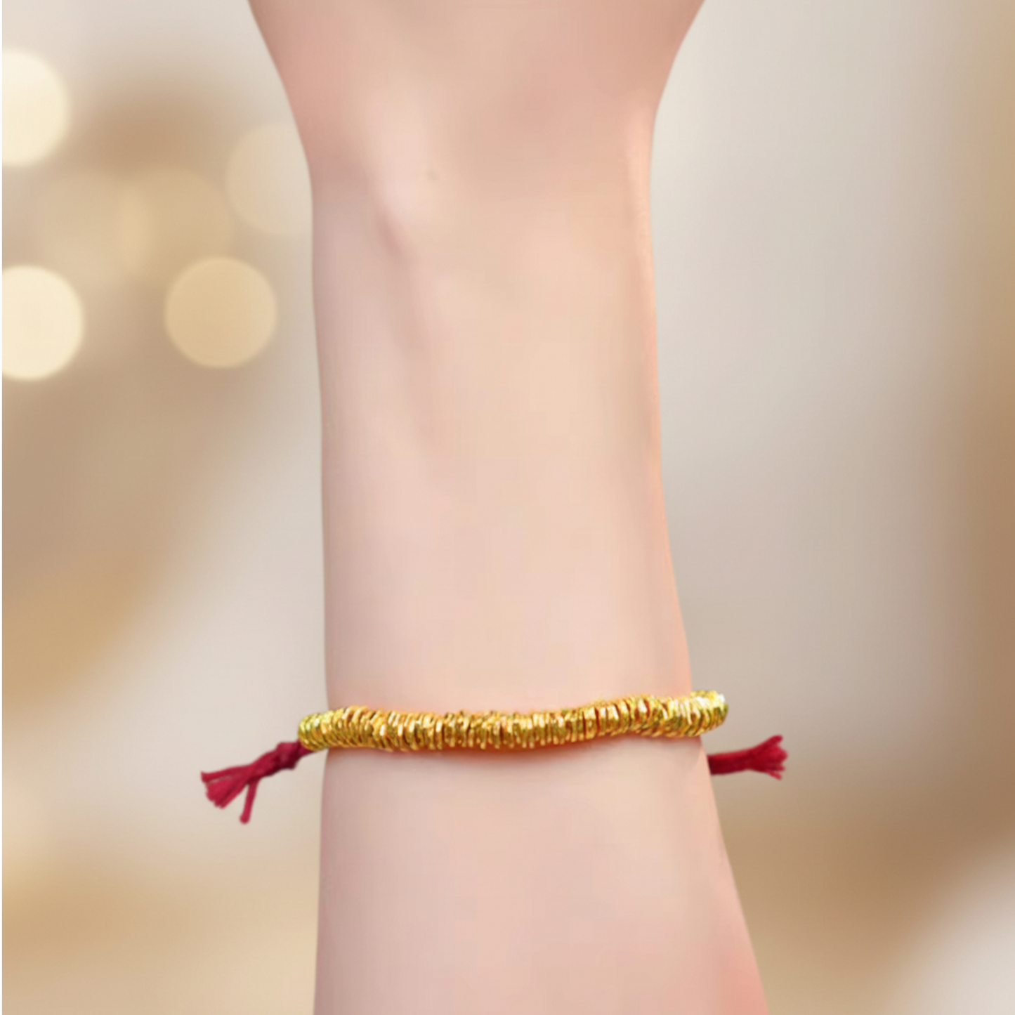 24k Real Gold Lucky Beads Charm Red Adjustable Rope Bracelet