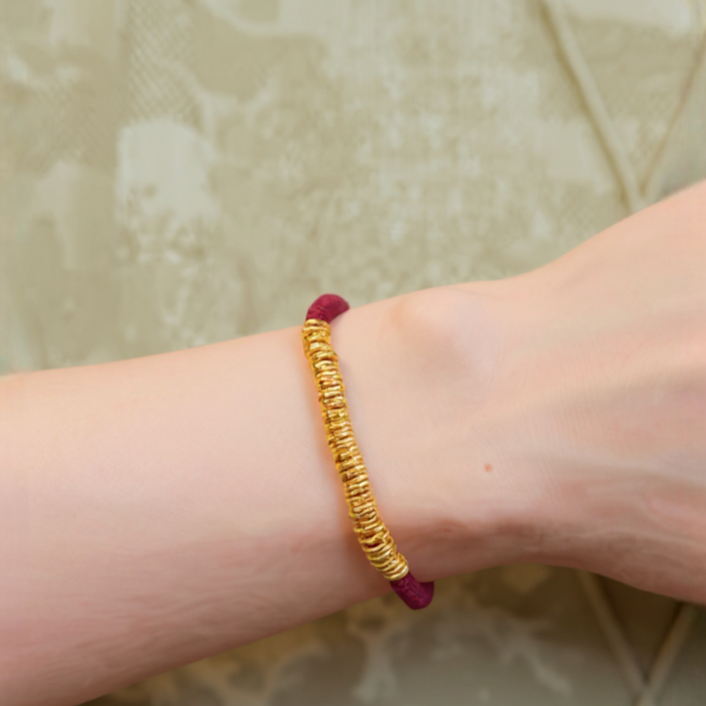 24k Real Gold Lucky Beads Charm Red Adjustable Rope Bracelet