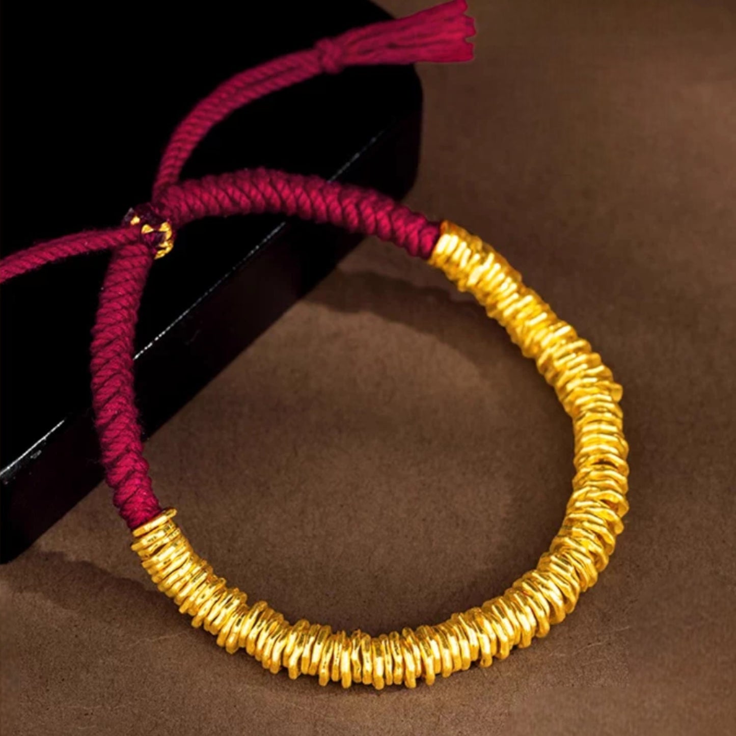 24k Real Gold Lucky Beads Charm Red Adjustable Rope Bracelet