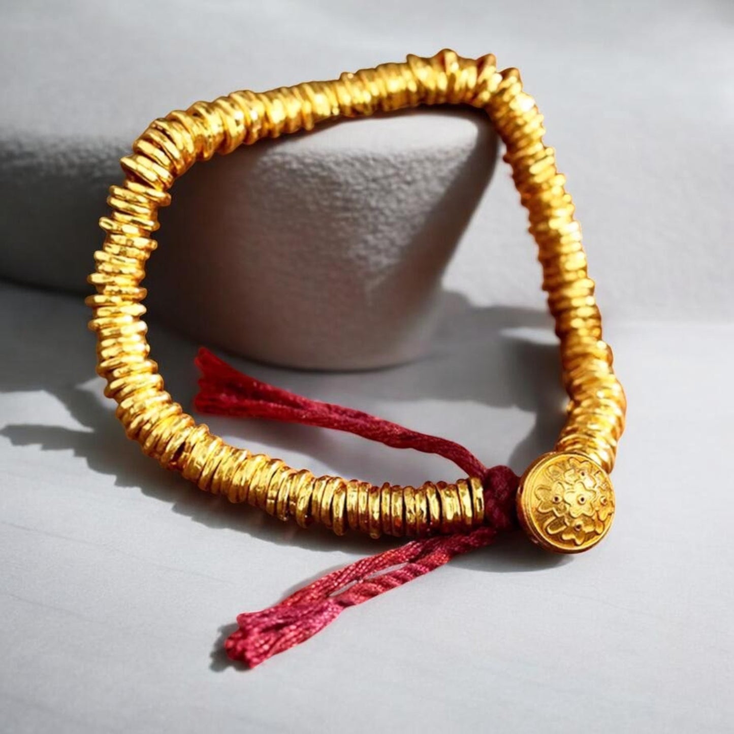 24k Real Gold Lucky Beads Charm Red Adjustable Rope Bracelet