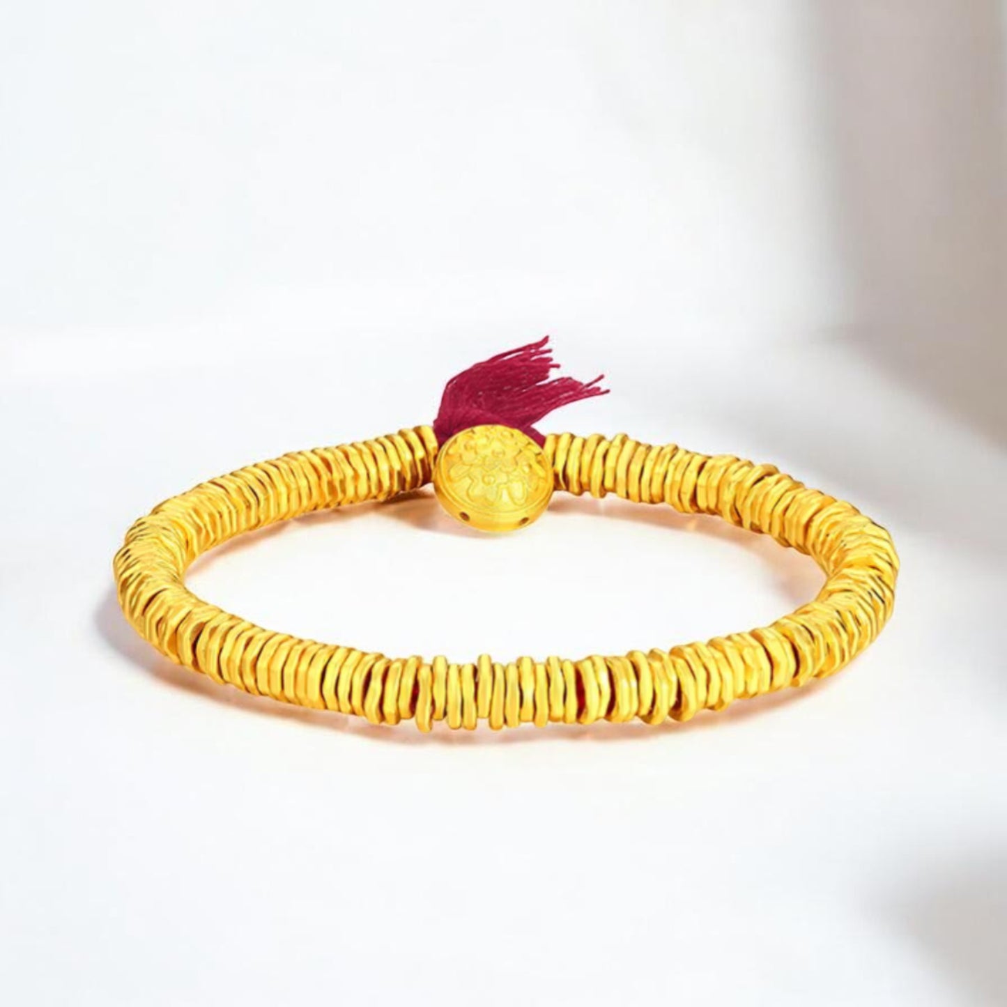 24k Real Gold Lucky Beads Charm Red Adjustable Rope Bracelet