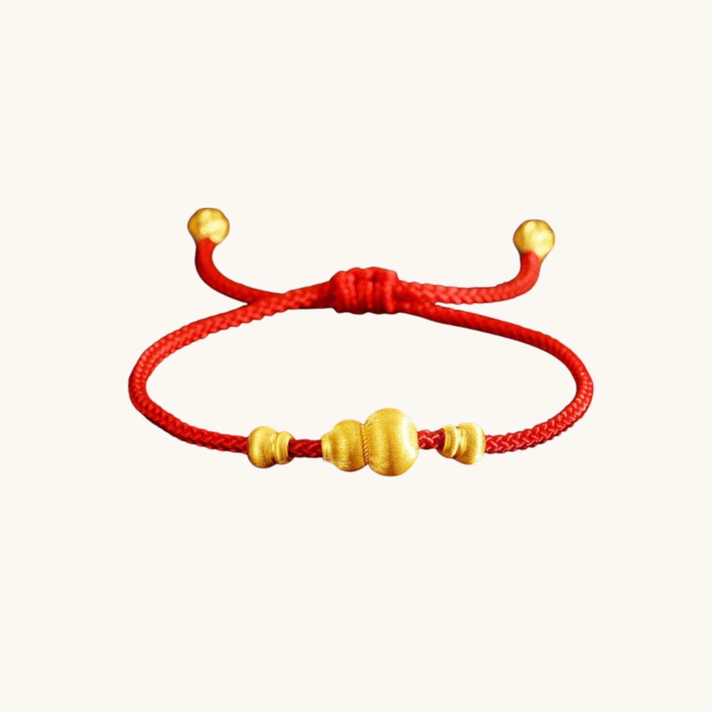 24k Real Gold Lucky Gourd Charm Red Adjustable Rope Bracelet