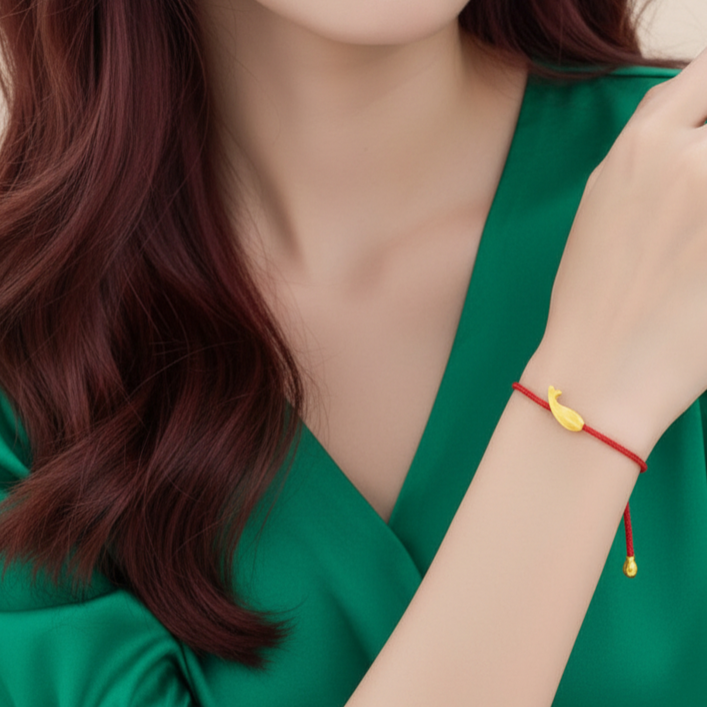 24k Real Gold Lucky Koi Fish Charm Red Adjustable Rope Bracelet