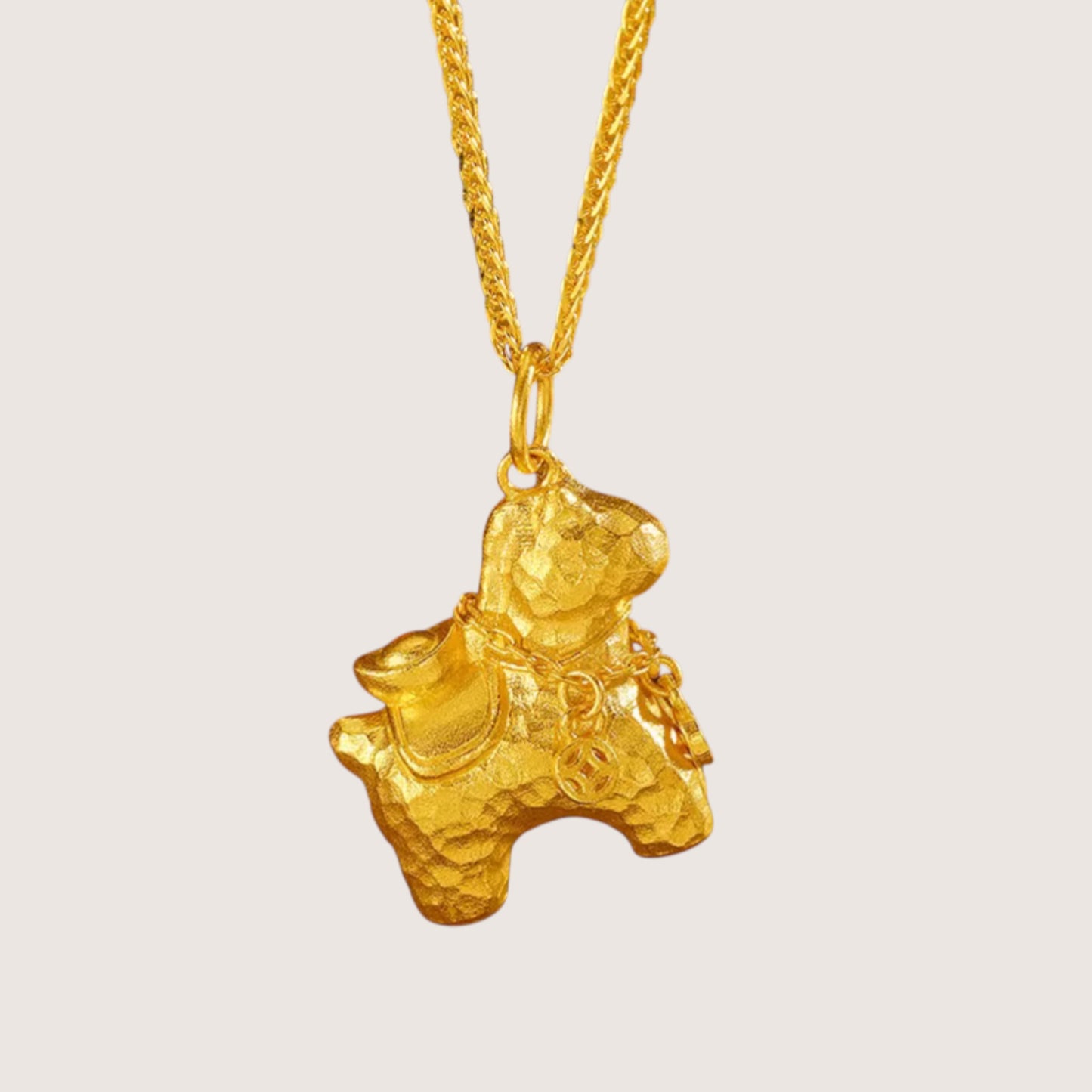 24k Real 999 Gold Zodiac Year of Horse Tassel Pendant