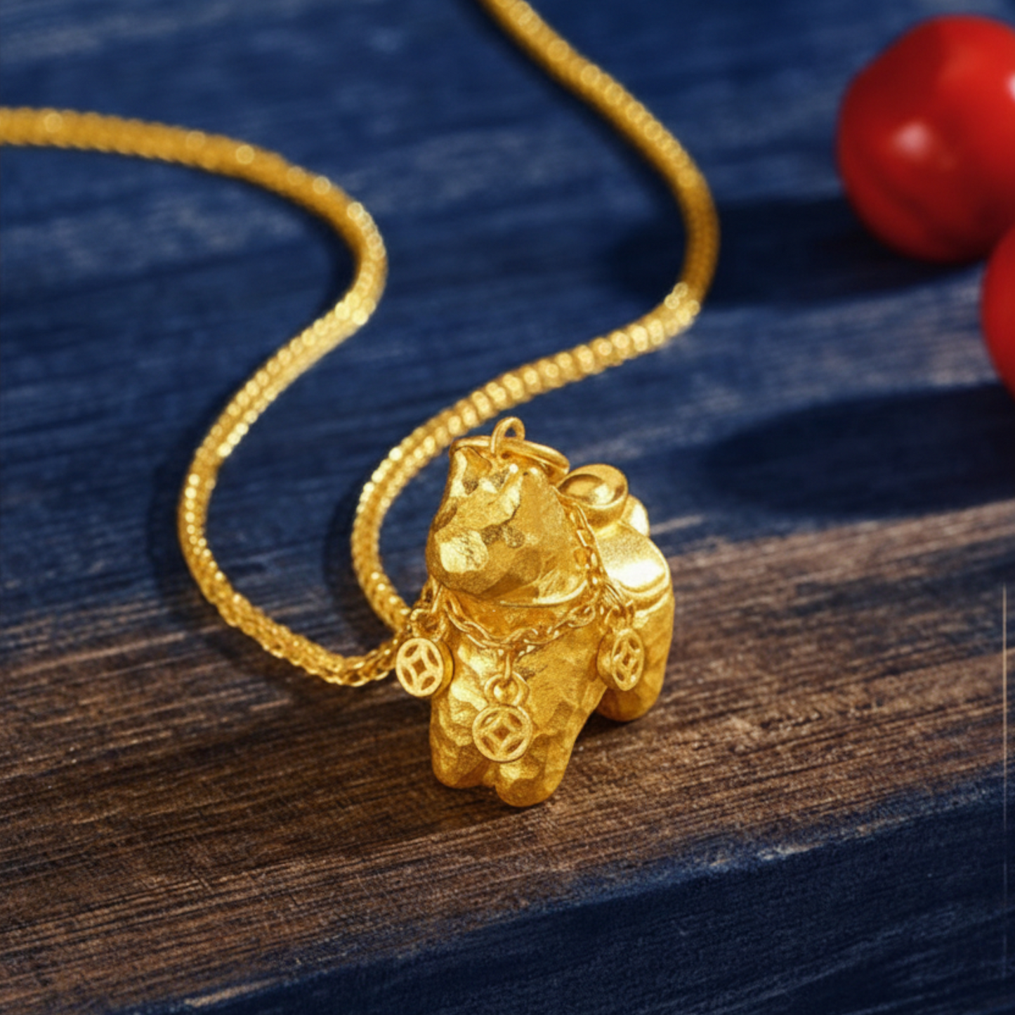 24k Real 999 Gold Zodiac Year of Horse Tassel Pendant