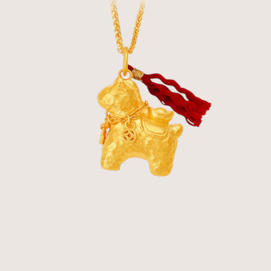 24k Real 999 Gold Zodiac Year of Horse Tassel Pendant