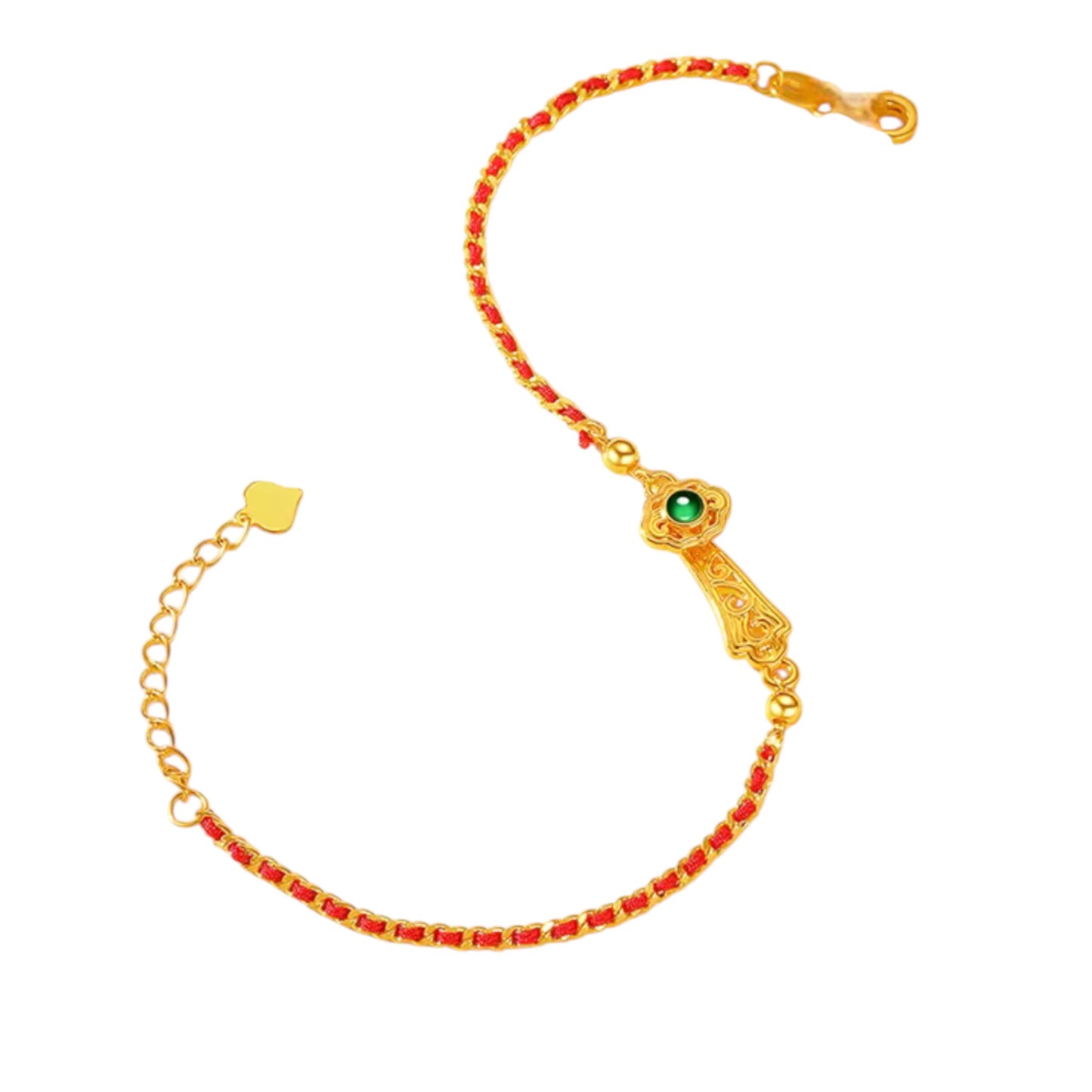 24k Real Gold Lucky Ruyi Charm Jade-inlaid Woven Red Rope Bracelet
