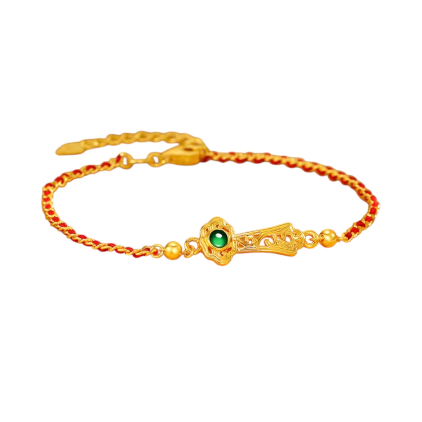 24k Real Gold Lucky Ruyi Charm Jade-inlaid Woven Red Rope Bracelet