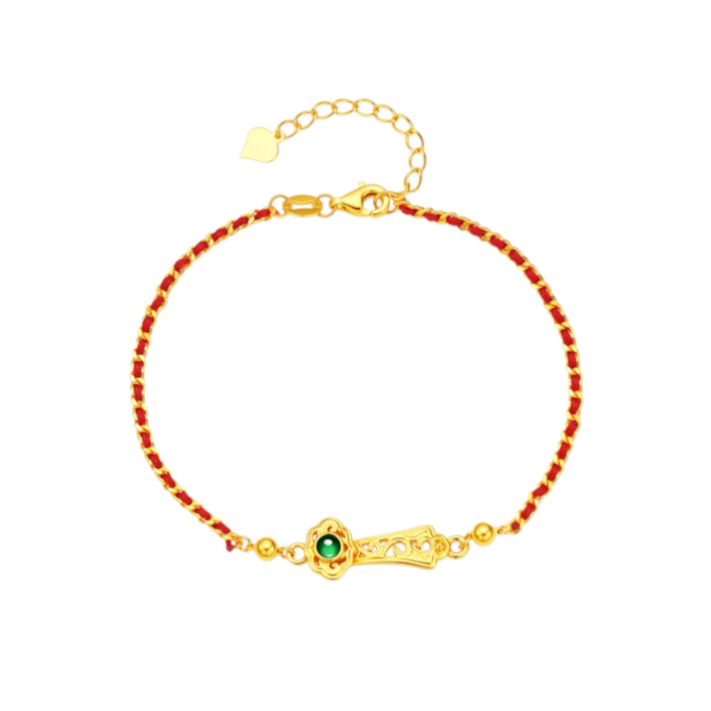 24k Real Gold Lucky Ruyi Charm Jade-inlaid Woven Red Rope Bracelet