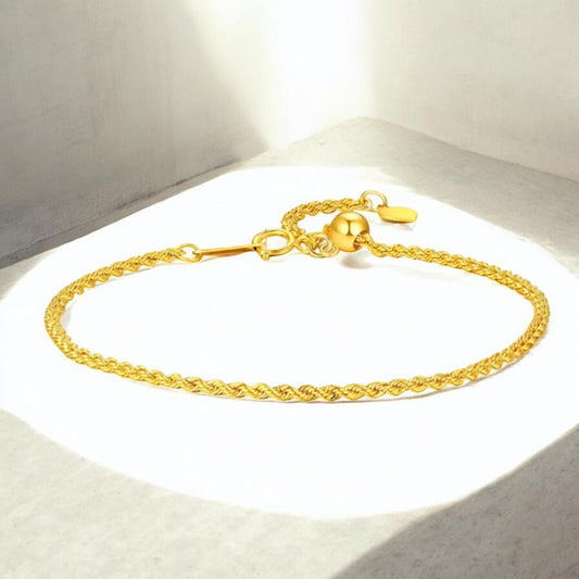 18K Real Gold Minimal Braided Twist Chain Adjustable Bracelet