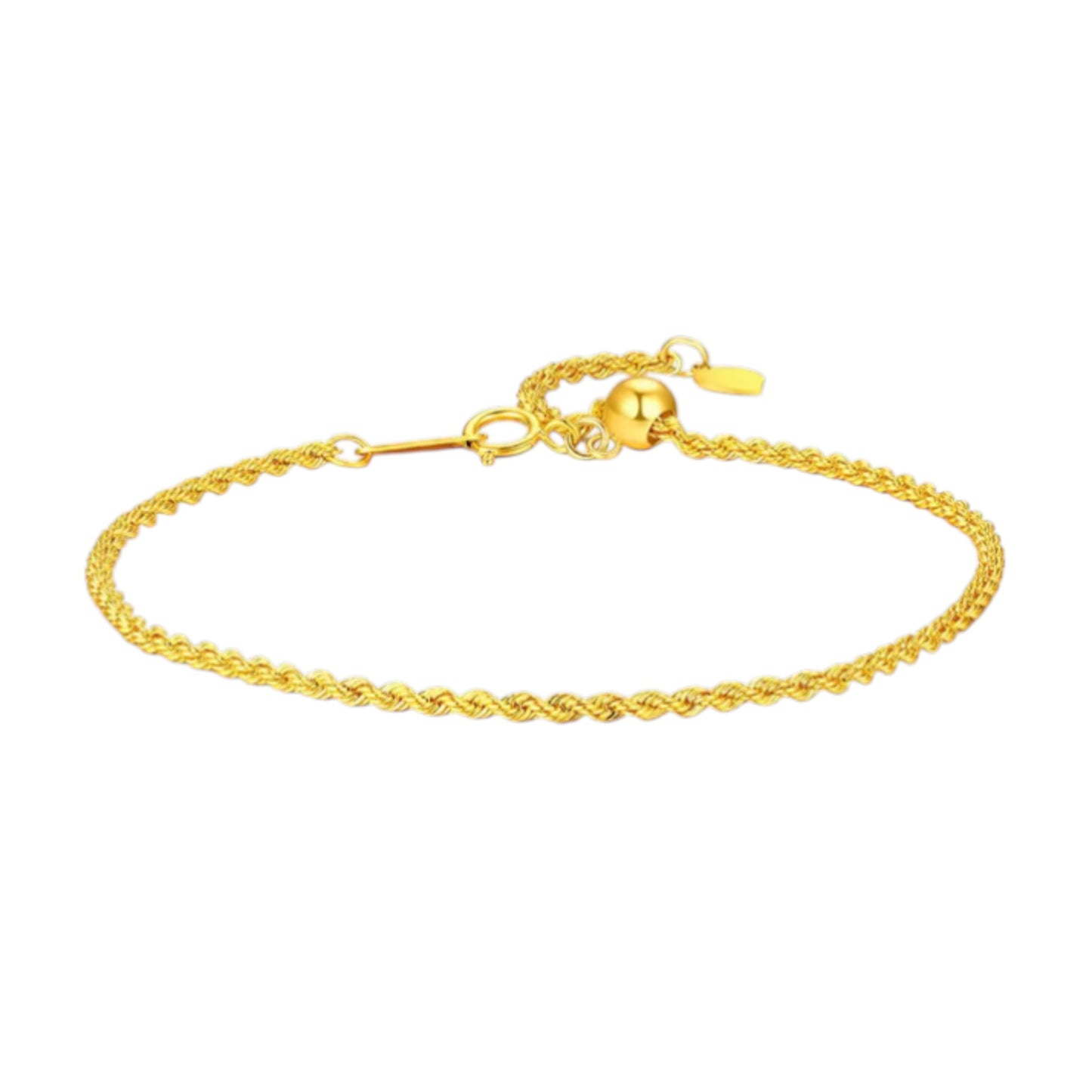 18K Real Gold Minimal Braided Twist Chain Adjustable Bracelet