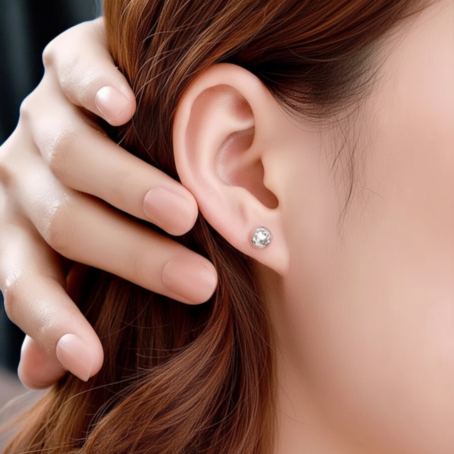 Pt950 Minimal Square Round Stud Earrings