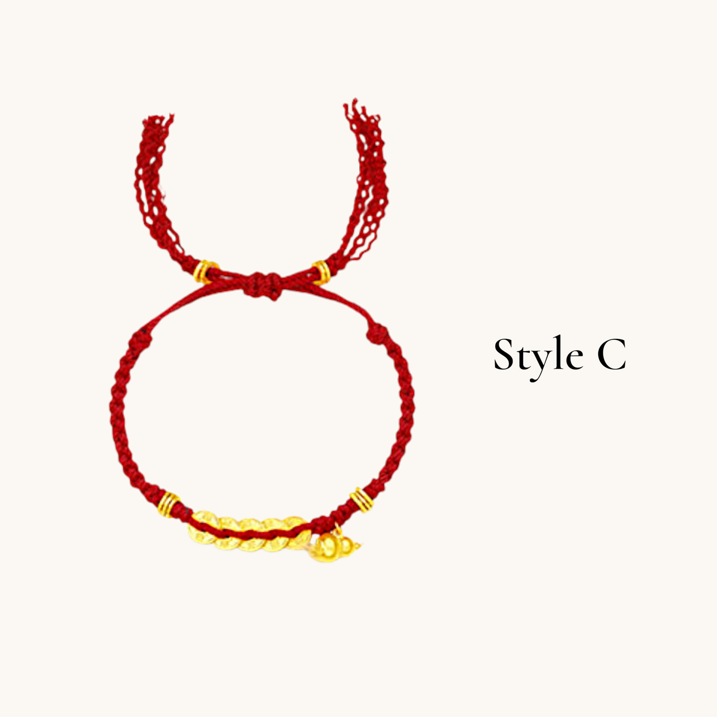 24k 999 Gold Five Emperor Coins Gourd Charm Red Rope Bracelet