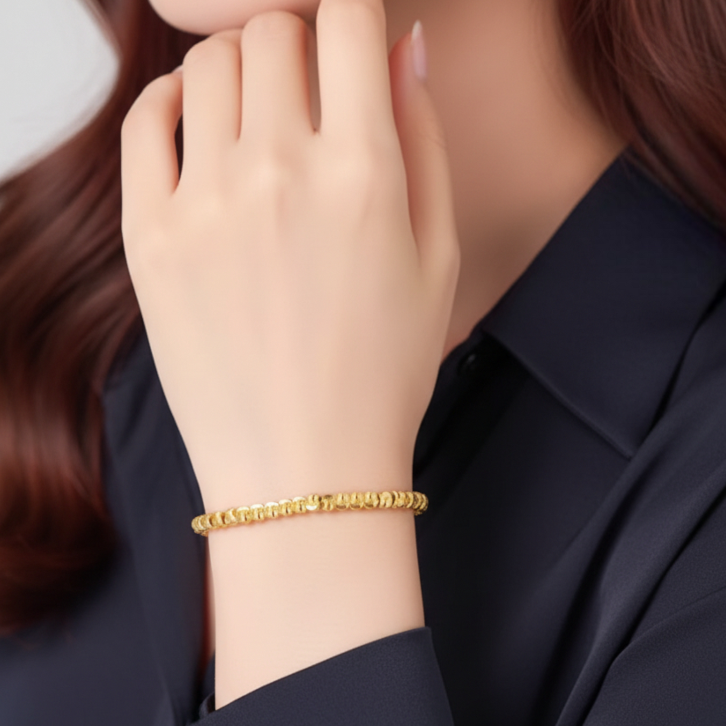 24k 999 Gold Lucky Cat Eye Beads Bracelet