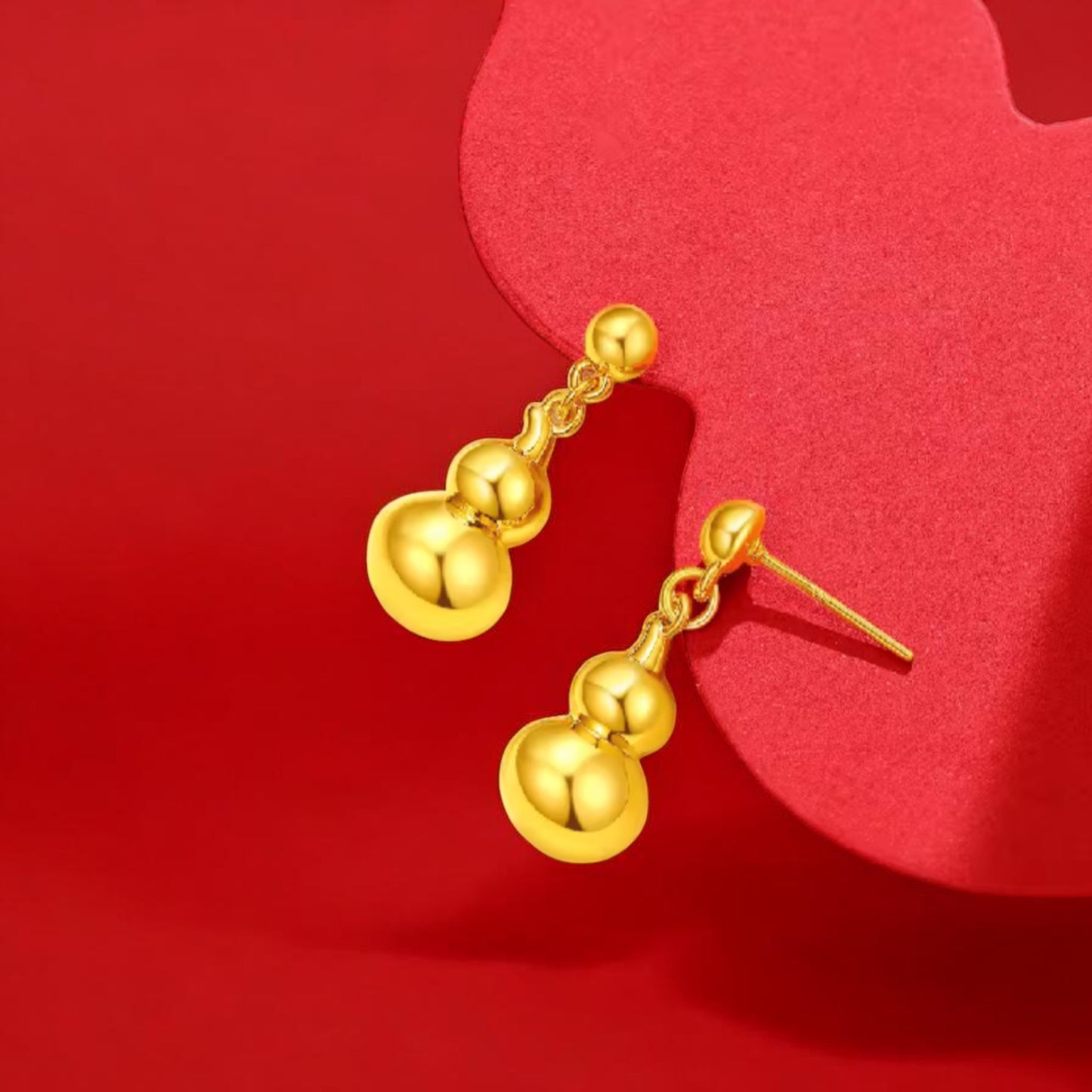 24K 999 Gold Lucky Gourd Stud Earrings