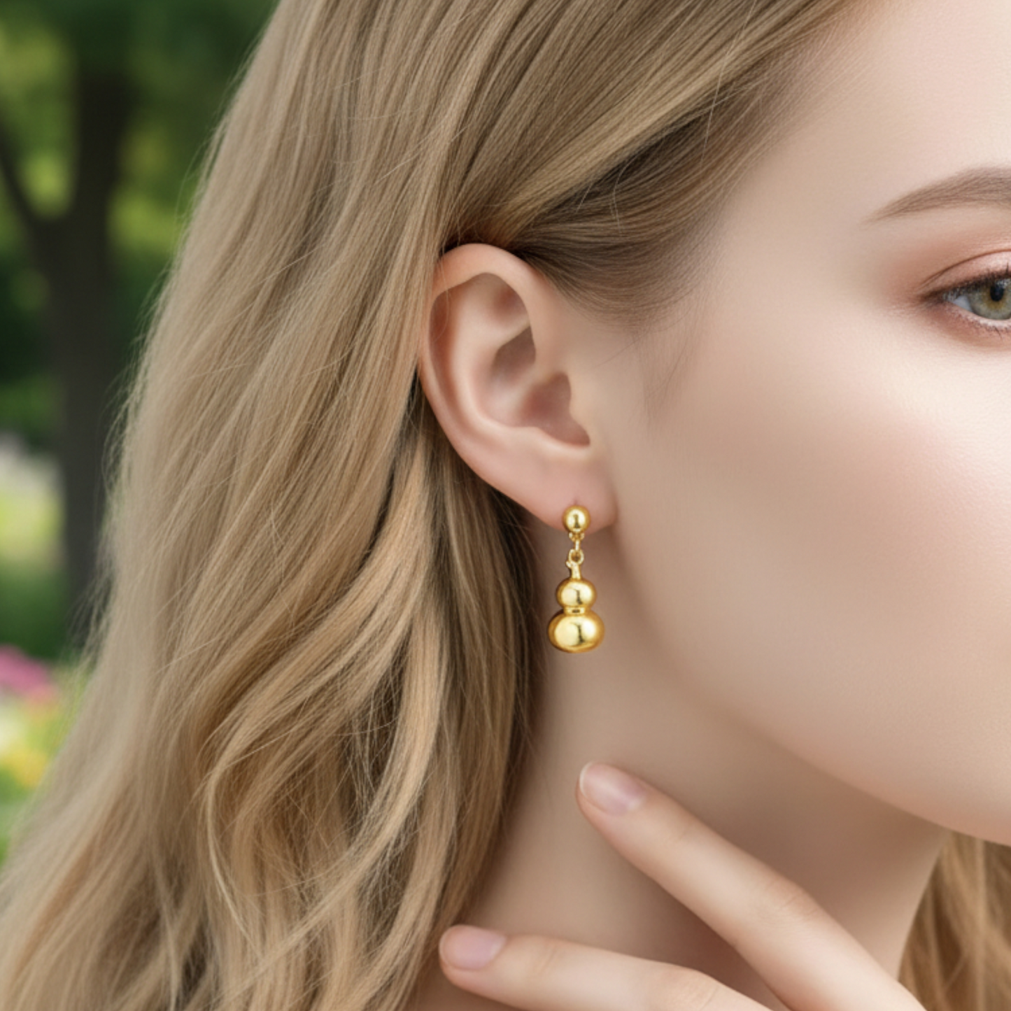 24K 999 Gold Lucky Gourd Stud Earrings