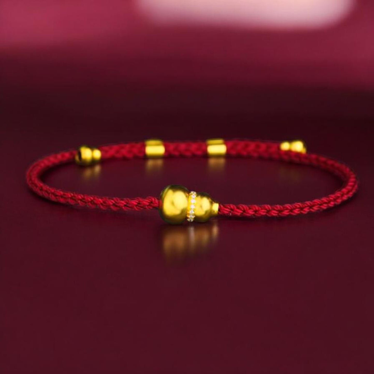 24k 999 Gold Lucky Gourd Charm Red Rope Bracelet