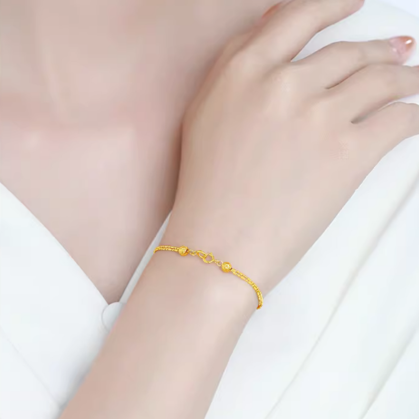 18K 999 Gold Bead and Chain Minimal Bracelet