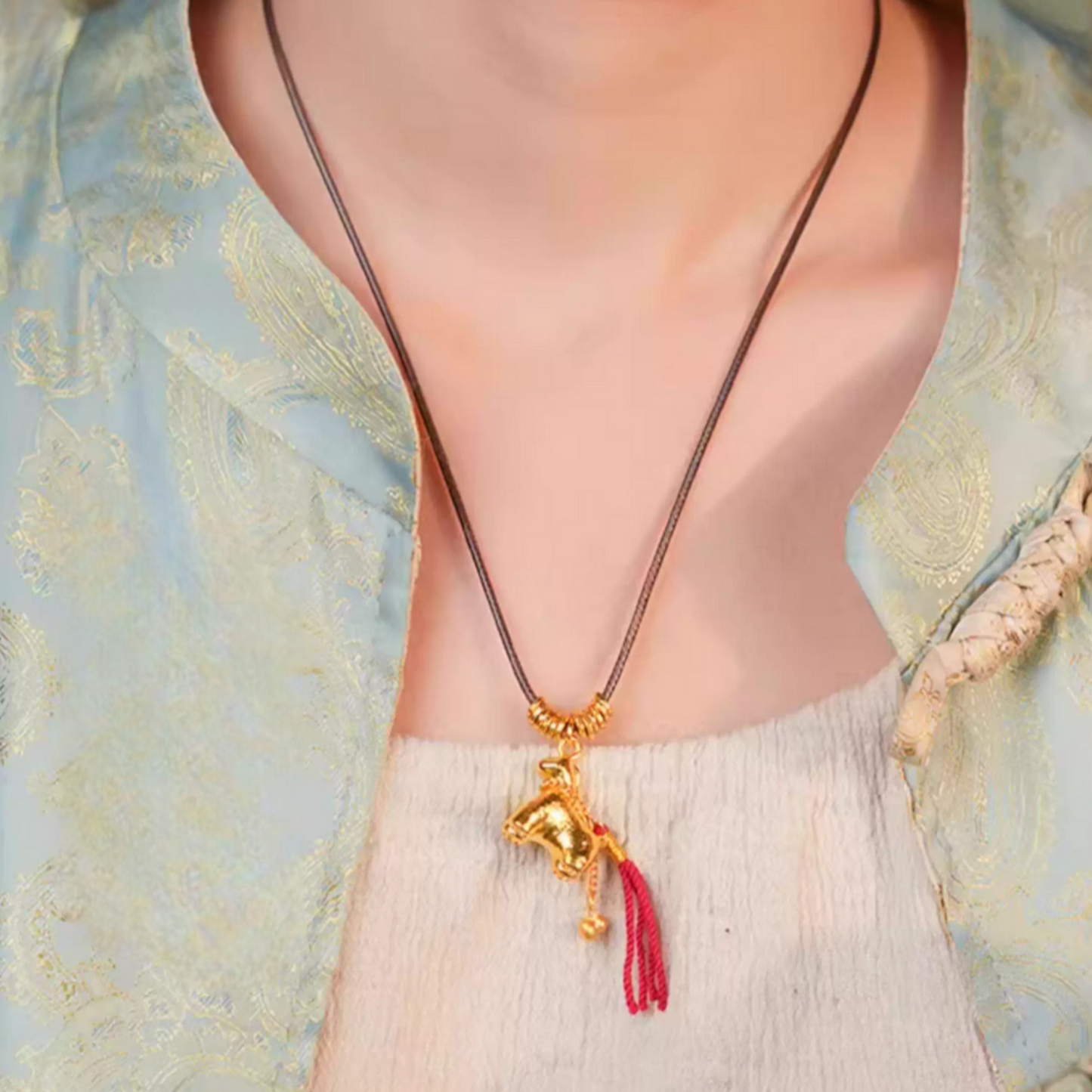 24k 999 Gold Zodiac Year of Horse with Tassel Pendant Bracelet Necklace