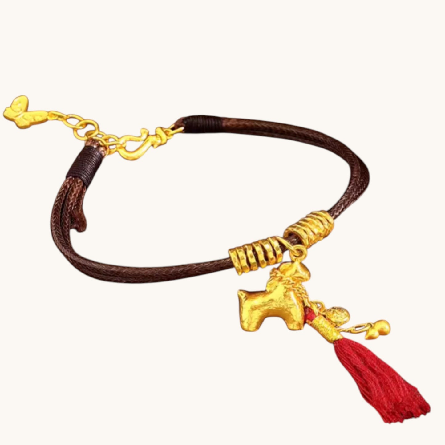 24k 999 Gold Zodiac Year of Horse with Tassel Pendant Bracelet Necklace