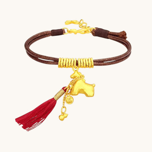 24k 999 Gold Zodiac Year of Horse with Tassel Pendant Bracelet Necklace