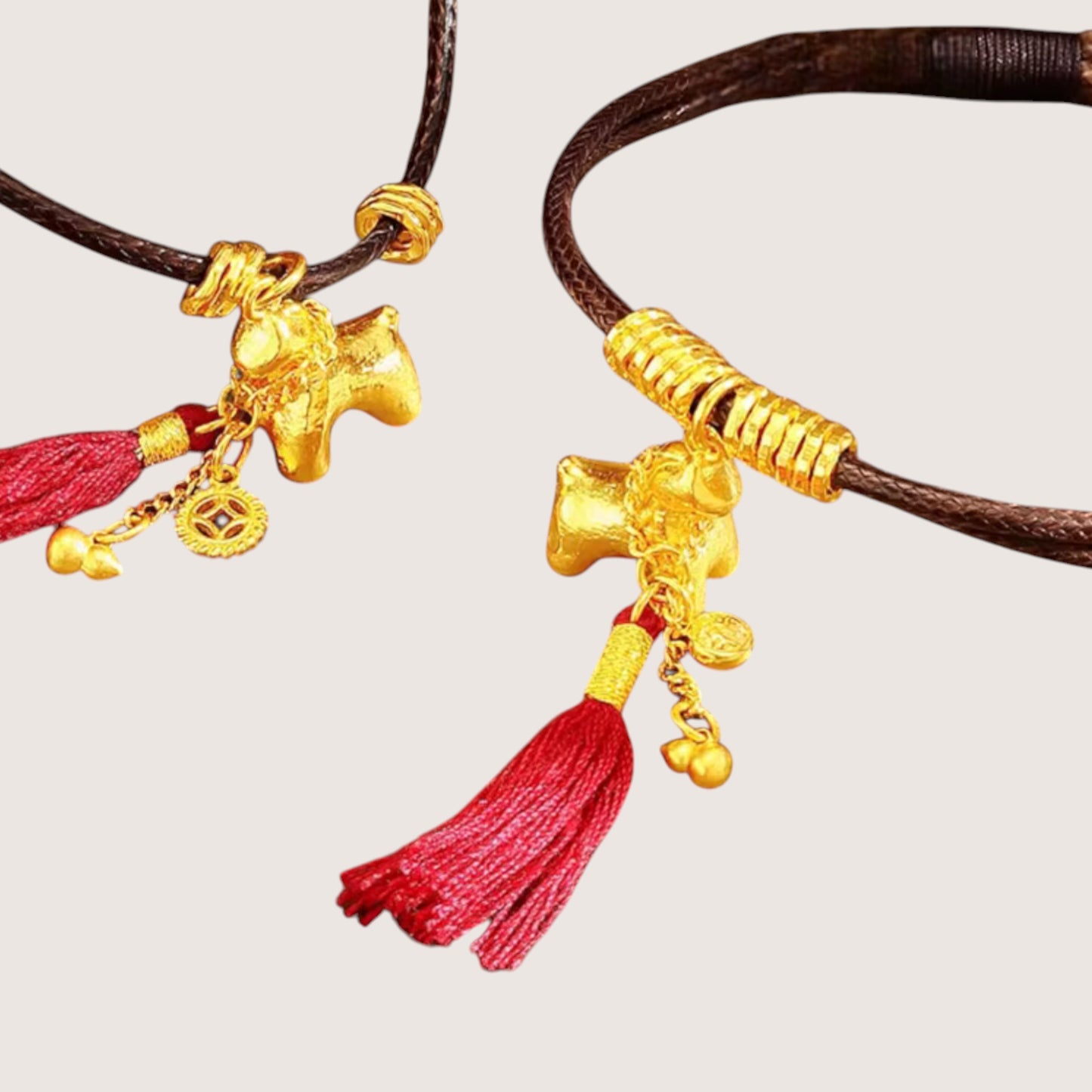 24k 999 Gold Zodiac Year of Horse with Tassel Pendant Bracelet Necklace