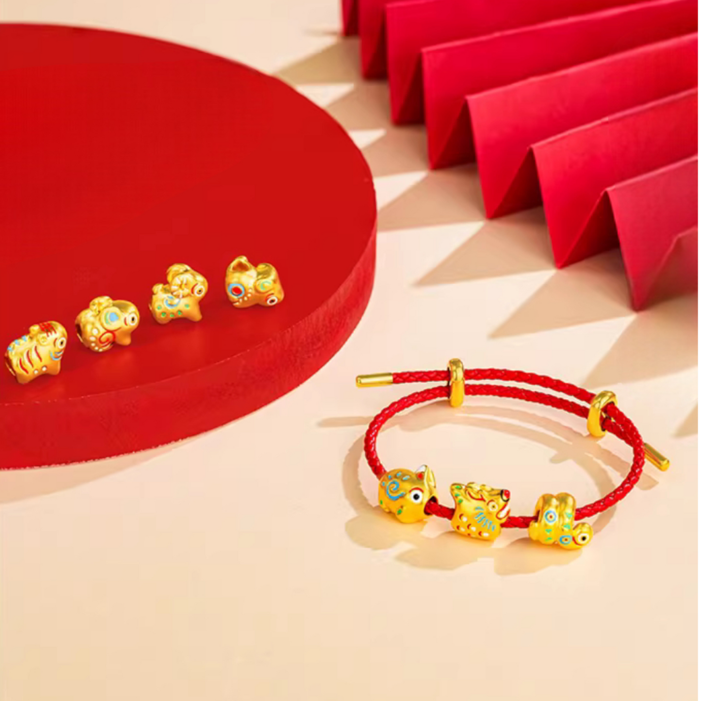 24K 999 Gold Mini Cute Enamel Chinese Zodiac Animal D.I.Y Charm Spacer Bead