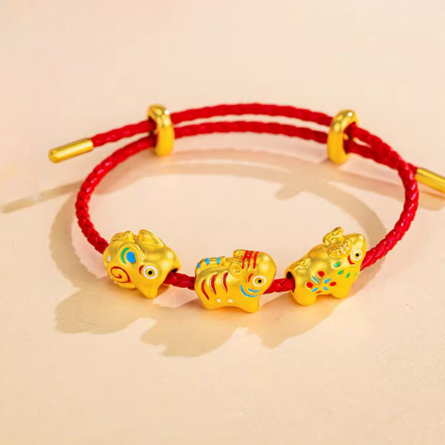 24K 999 Gold Mini Cute Enamel Chinese Zodiac Animal D.I.Y Charm Spacer Bead