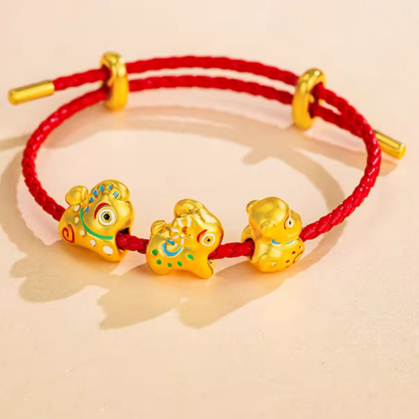 24K 999 Gold Mini Cute Enamel Chinese Zodiac Animal D.I.Y Charm Spacer Bead