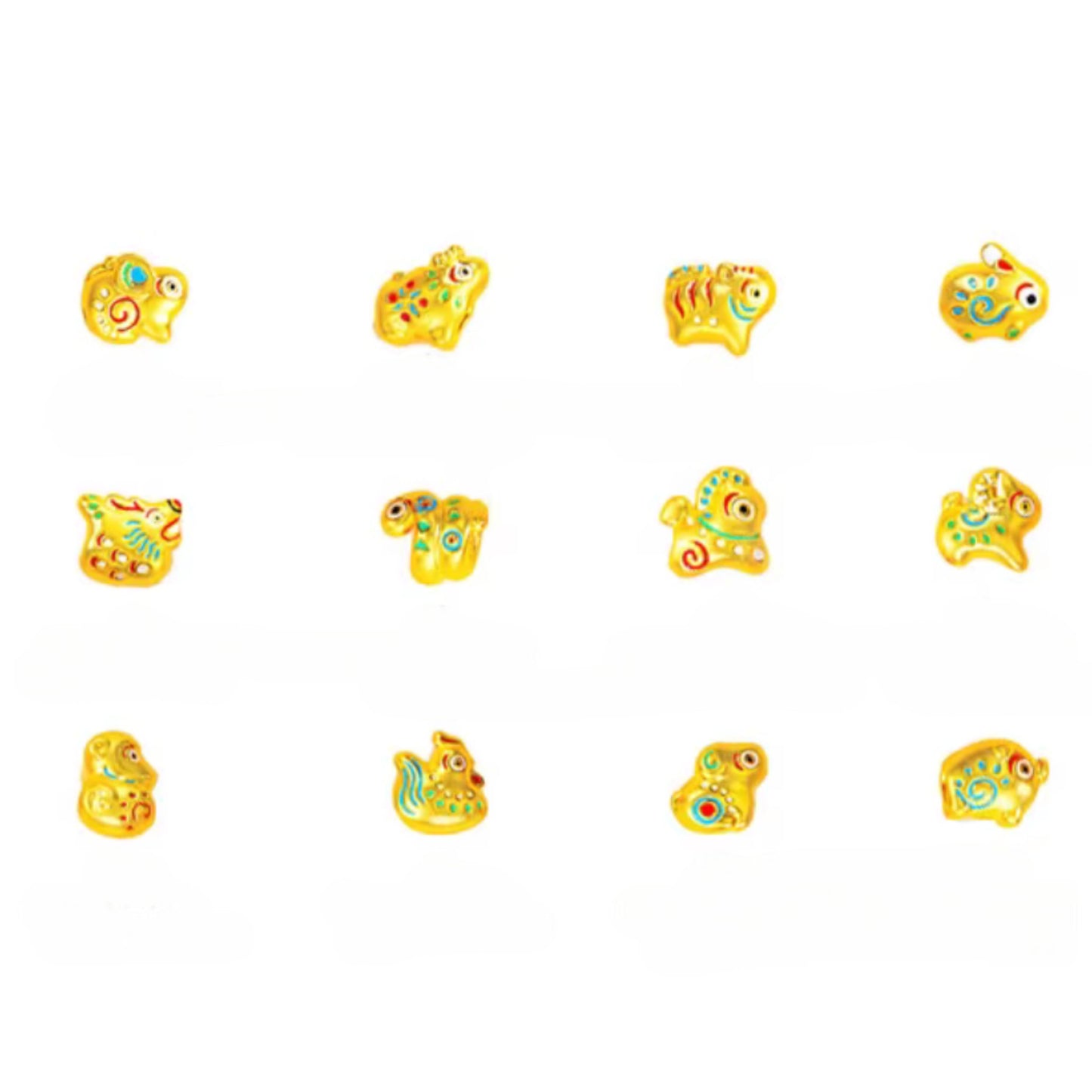 24K 999 Gold Mini Cute Enamel Chinese Zodiac Animal D.I.Y Charm Spacer Bead